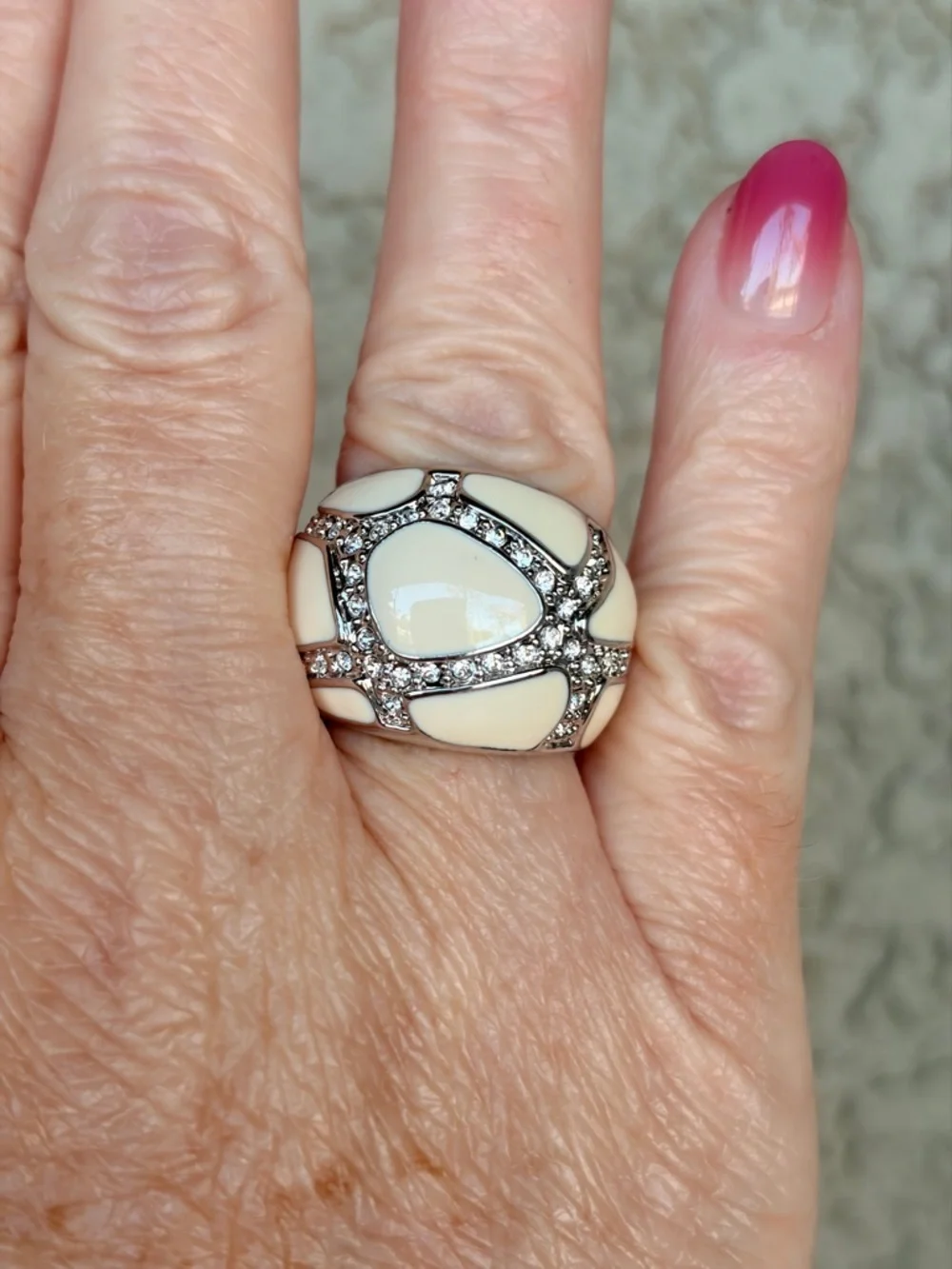 Camille Lucie Cream Enameled CZ Dome Ring
